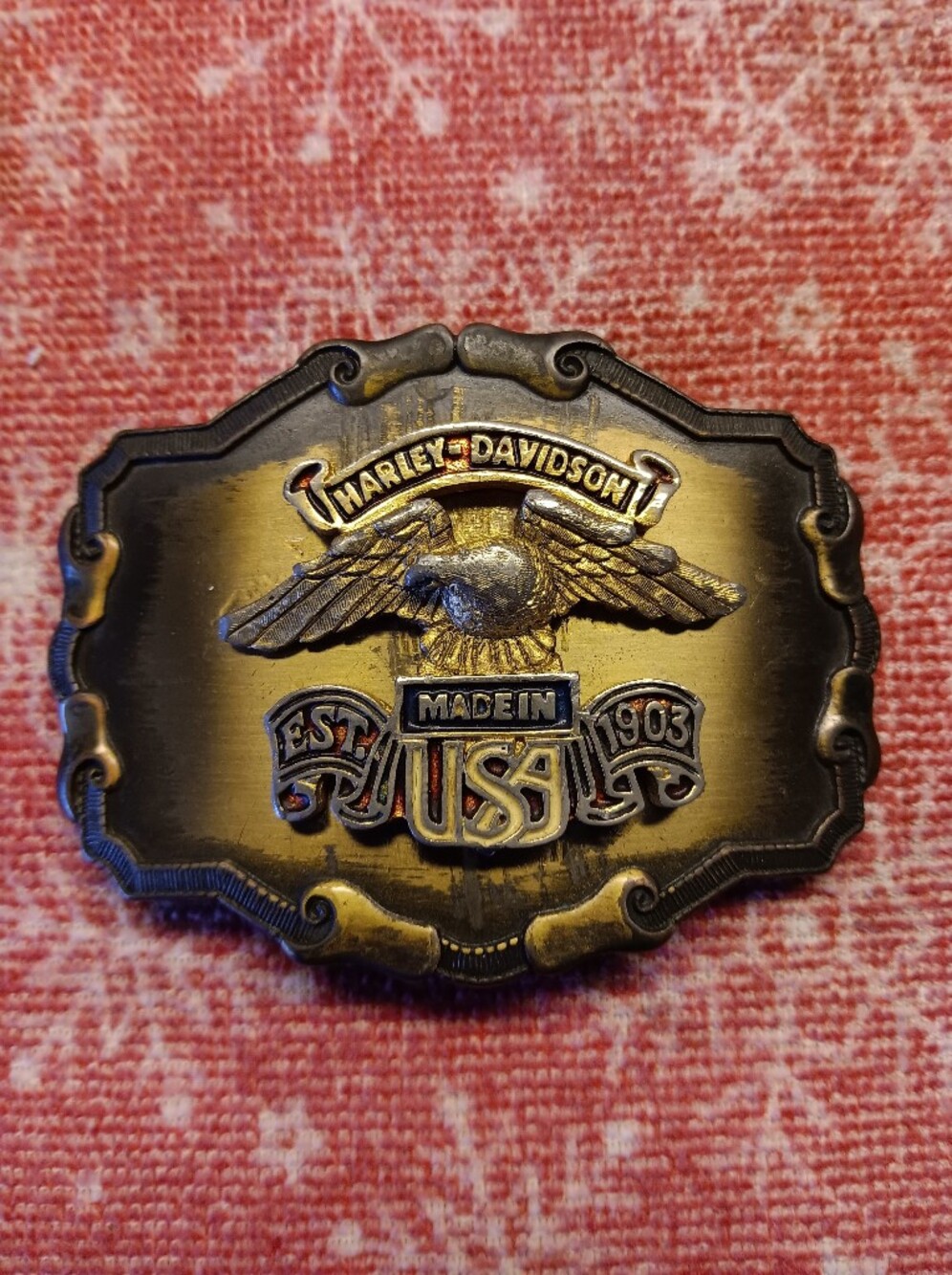 Vintage! 1978 Harley-Davidson Men's Gold and Black Eagle Belt Buckle. Excellent
